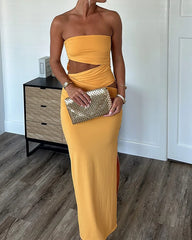 Ashley - Strapless Dress with Slit