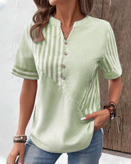 LOTTIE - Asymmetric Cotton Blouse With V-Neck Striped