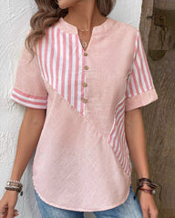 LOTTIE - Asymmetric Cotton Blouse With V-Neck Striped