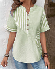 LOTTIE - Asymmetric Cotton Blouse With V-Neck Striped