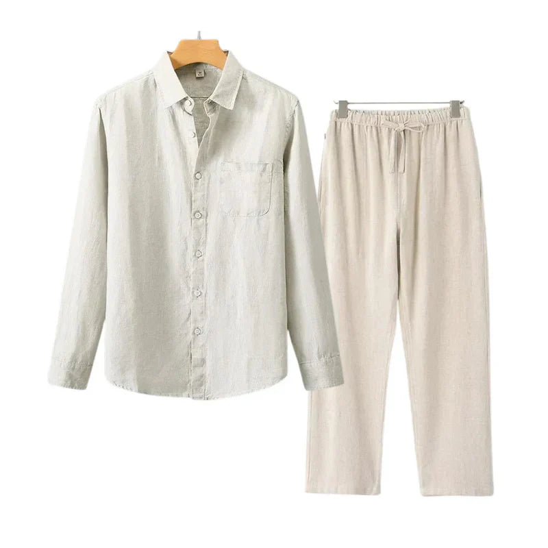 JASPER - Luxury Linen Men's Set - Long-sleeved blouse and Full Length trousers