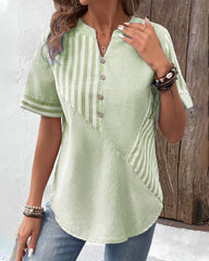 LOTTIE - Asymmetric Cotton Blouse With V-Neck Striped