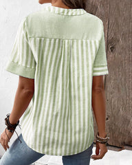 LOTTIE - Asymmetric Cotton Blouse With V-Neck Striped