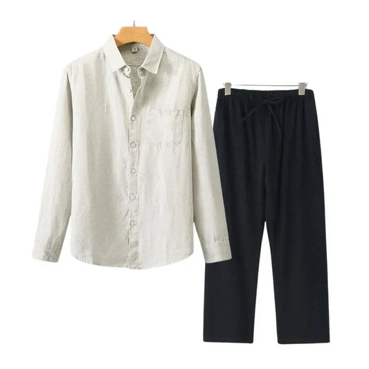 JASPER - Luxury Linen Men's Set - Long-sleeved blouse and Full Length trousers