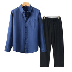 JASPER - Luxury Linen Men's Set - Long-sleeved blouse and Full Length trousers