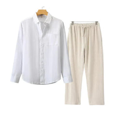 JASPER - Luxury Linen Men's Set - Long-sleeved blouse and Full Length trousers