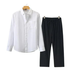 JASPER - Luxury Linen Men's Set - Long-sleeved blouse and Full Length trousers