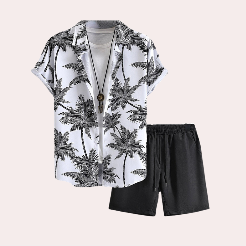 BEACH - Men's Comfortable Summer Set With Palm Tree Print