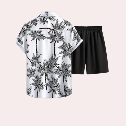 BEACH - Men's Comfortable Summer Set With Palm Tree Print