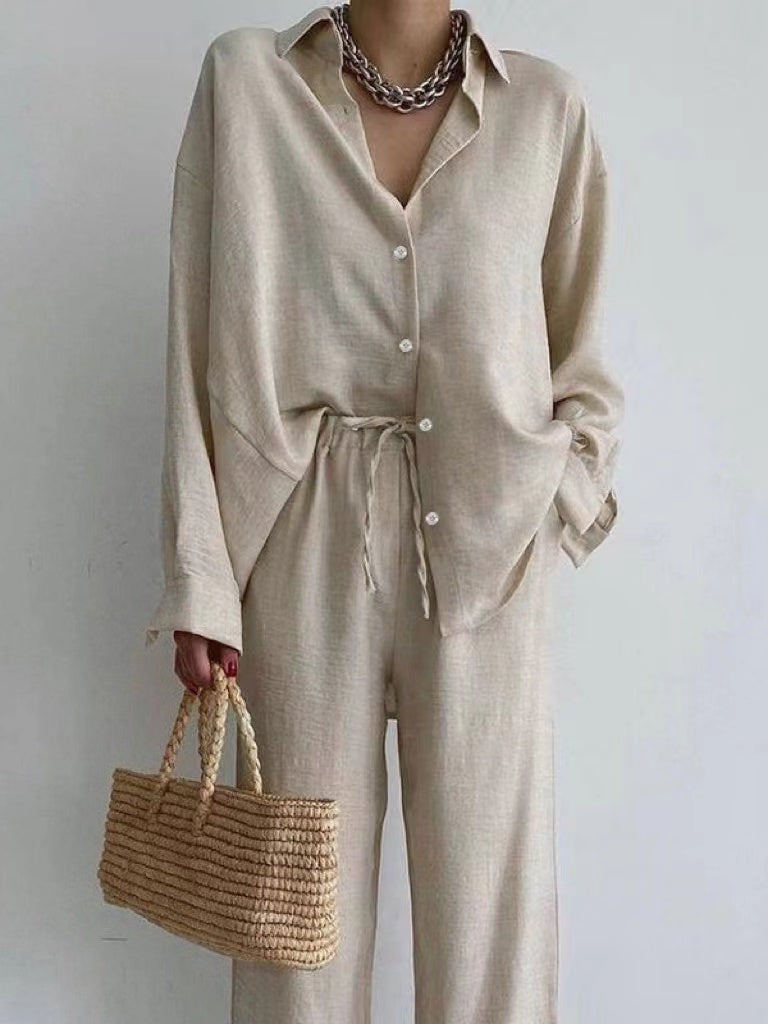 ANNA | Linen set with blouse and wide-leg trousers