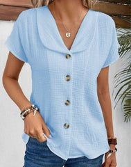 FRANCESCA - Casual Cotton and Linen Women's Blouse With Open Collar