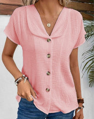 FRANCESCA - Casual Cotton and Linen Women's Blouse With Open Collar