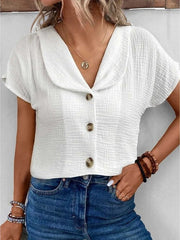 FRANCESCA - Casual Cotton and Linen Women's Blouse With Open Collar