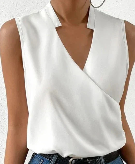 KIKI - Elegant plain sleeveless top with authentic neckline