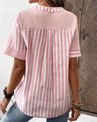 LOTTIE - Asymmetric Cotton Blouse With V-Neck Striped