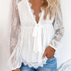 JESSIDA - Airy lace blouse with deep V-neckline