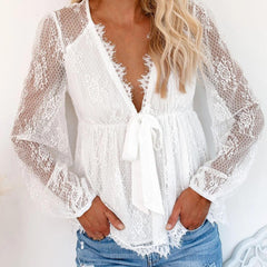 JESSIDA - Airy lace blouse with deep V-neckline