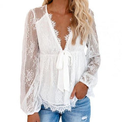 JESSIDA - Airy lace blouse with deep V-neckline