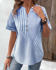 LOTTIE - Asymmetric Cotton Blouse With V-Neck Striped