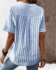 LOTTIE - Asymmetric Cotton Blouse With V-Neck Striped