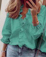 BELLE | Ruffled blouse with V-neckline for women