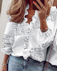 BELLE | Ruffled blouse with V-neckline for women